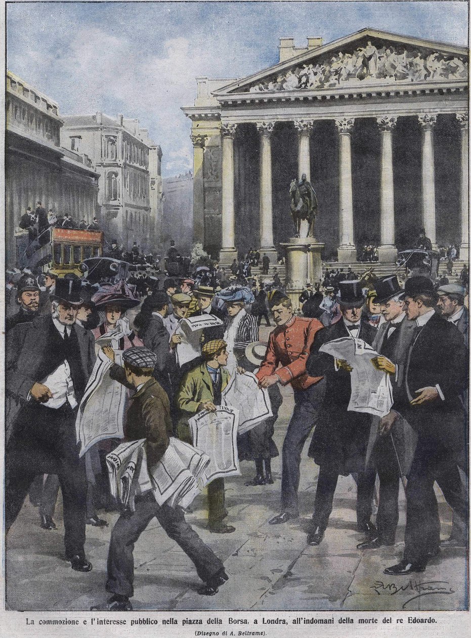 Der Tag nach dem Tod von König Edward VII. Illustration von Achille Beltrame. Mai 1910. von Achille Beltrame