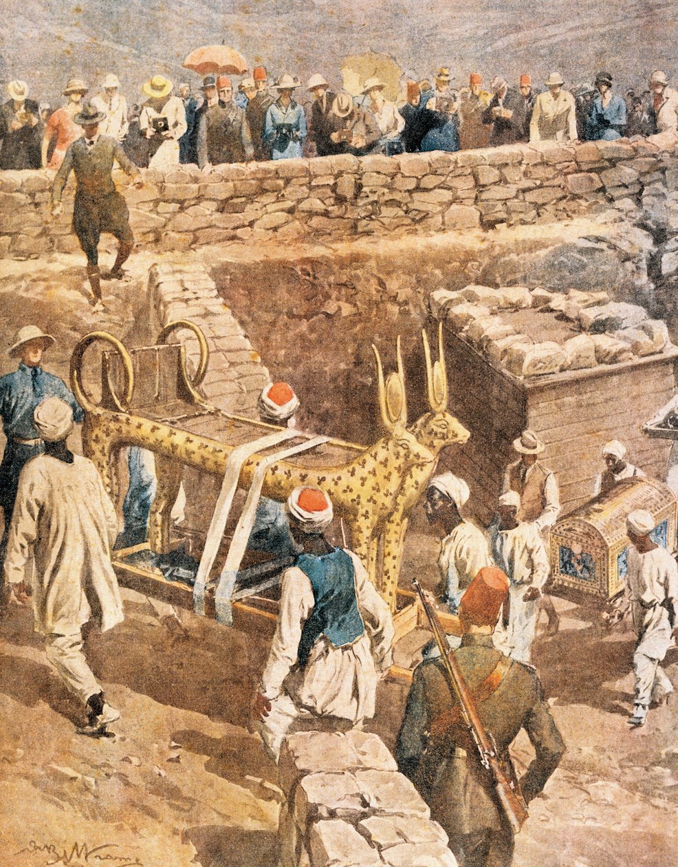 Die Entdeckung des Grabes von Tutanchamun, Illustration von Achille Beltrame