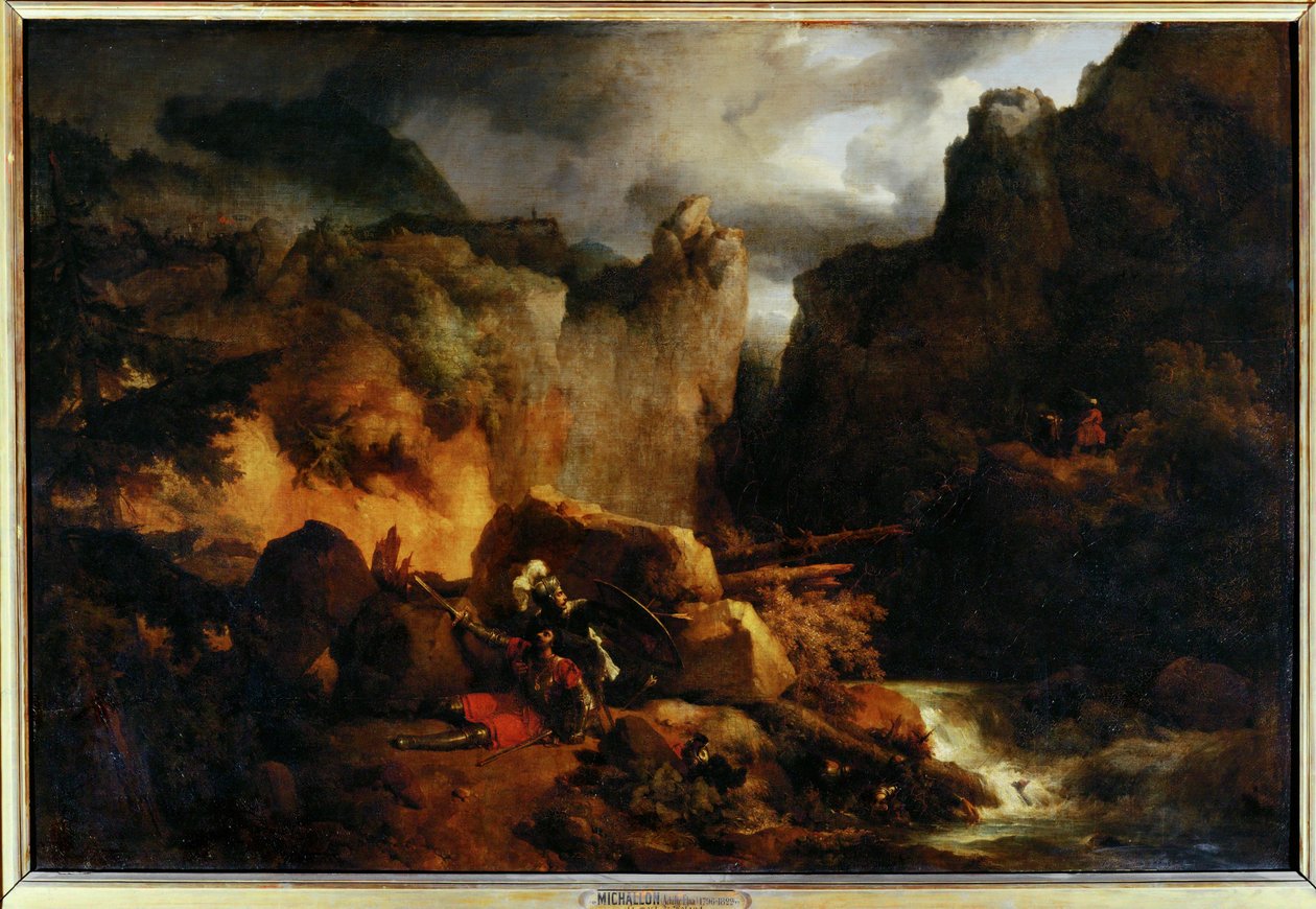 Landschaft. Tod von Roland im Jahr 778 von Achille Etna Michallon