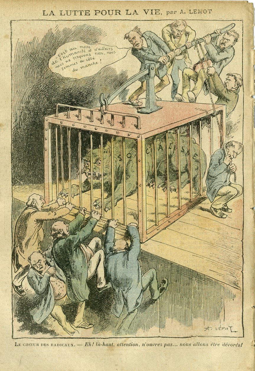 Illustration von Achille Lemot in Le Pelerin, 21/04/07 - Der Kampf ums Leben - Sozialismus, Radikal-Sozialismus - Animalisierung von Achille Lemot