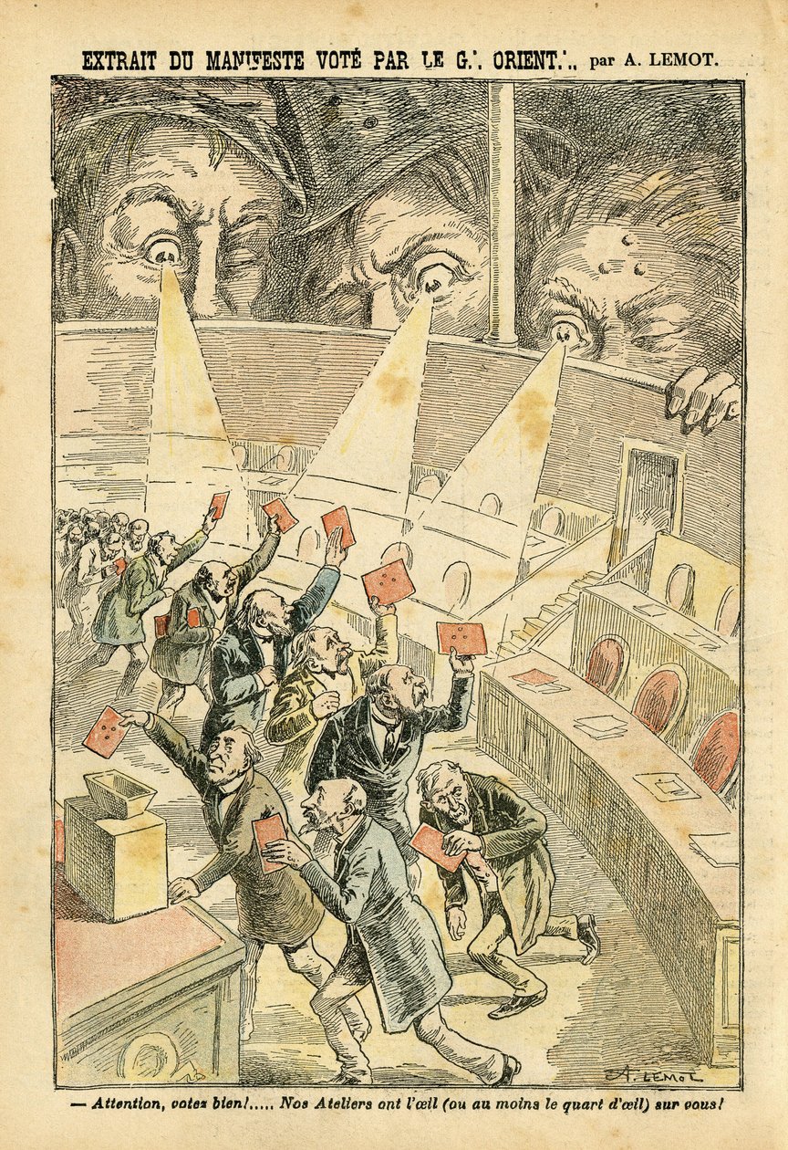 Illustration in Le Pelerin, 20/11/04 - Auszug aus dem Manifest, das vom Großen Orient abgestimmt wurde - Antimasonismus Freimaurerei, Großer Orient von Frankreich - Urne von Achille Lemot