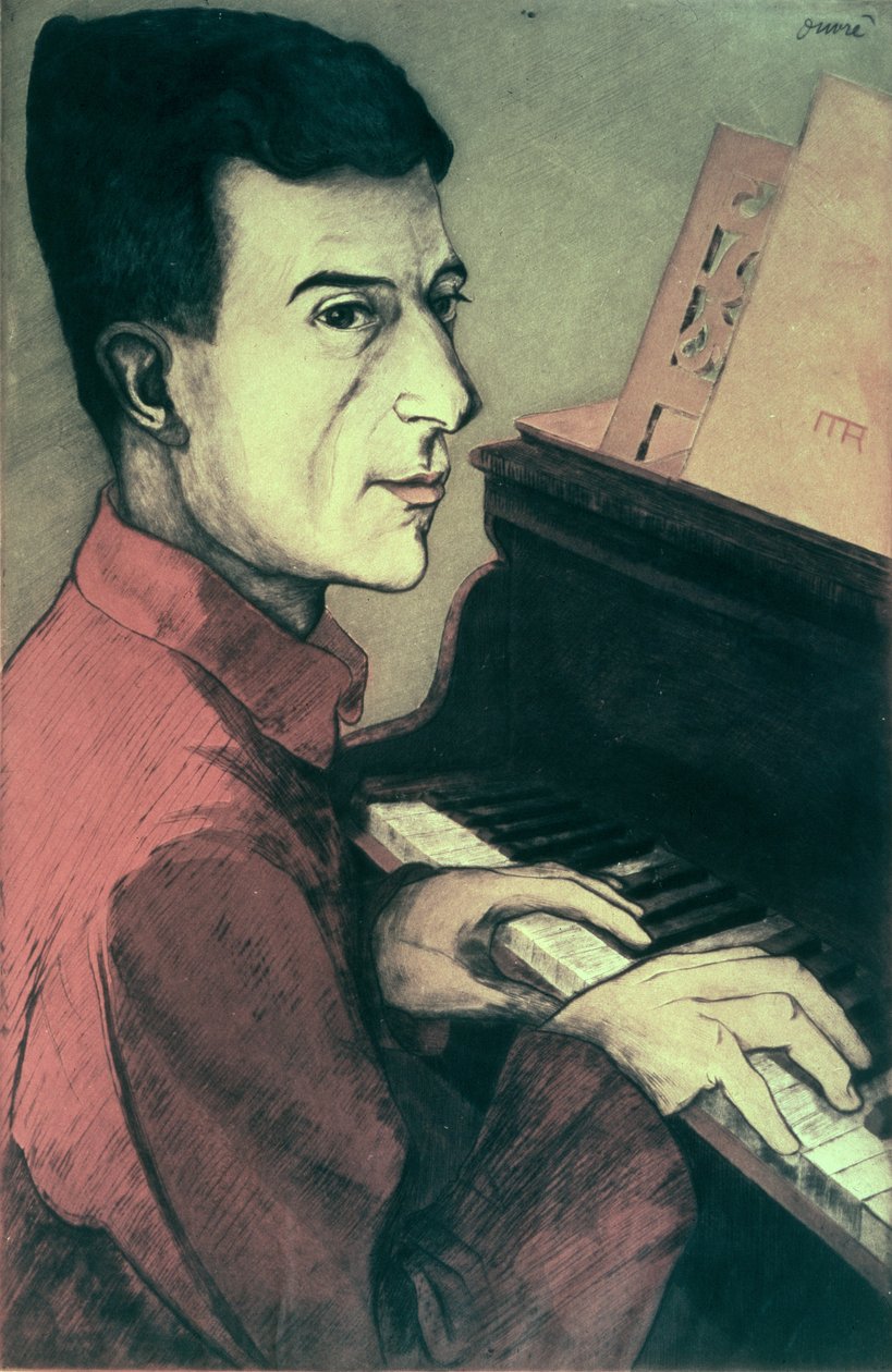 Porträt von Maurice Ravel am Klavier von Achille Ouvré