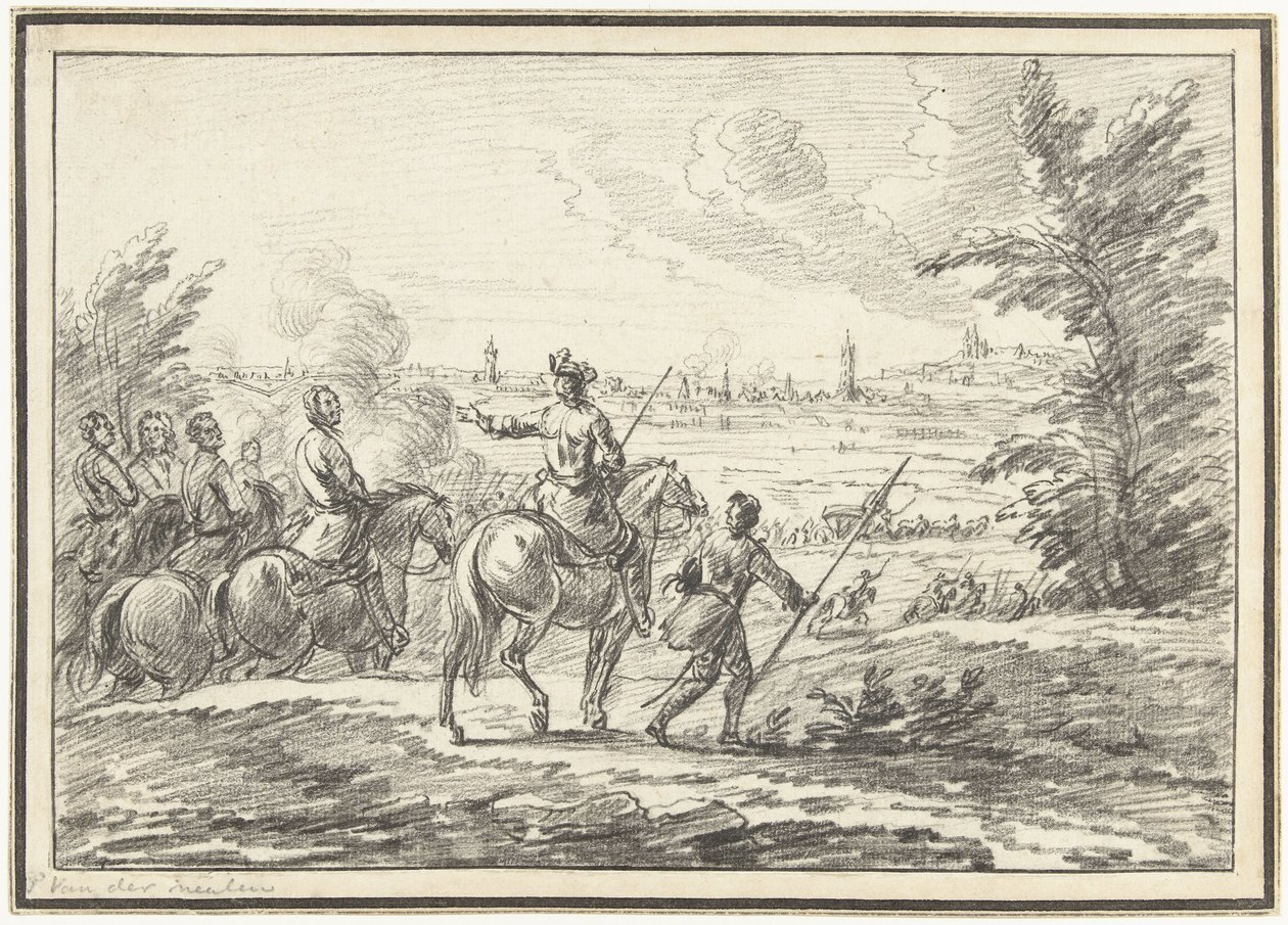 Reiter auf einem Hügel vor einer Stadt von Adam Frans van der Meulen (possibly)