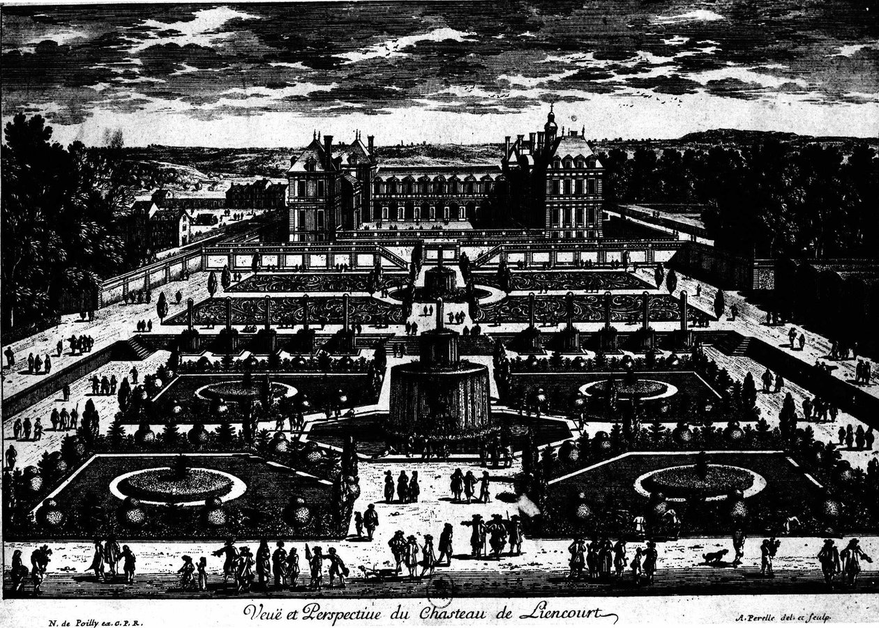 Château de la Rochefoucauld in Liancourt; Zeichnung von Perelle von Adam Perelle