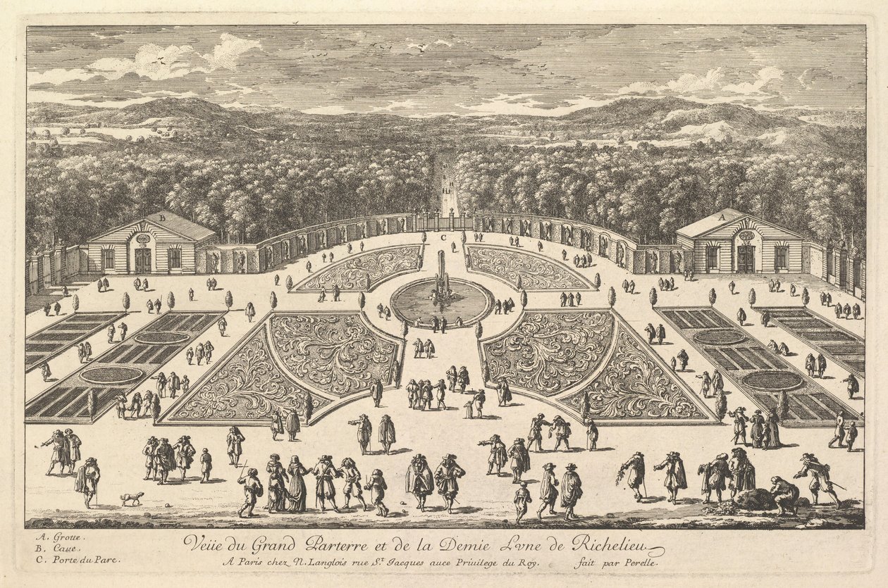 Ansicht des großen Parterres und der Halbmond von Richelieu von Adam Perelle