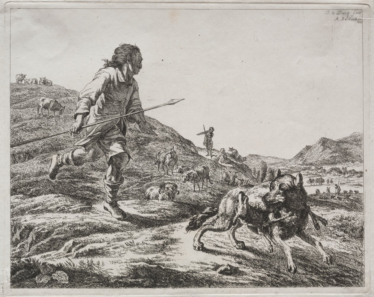 Hirte jagt einen Wolf von Adam von Bartsch
