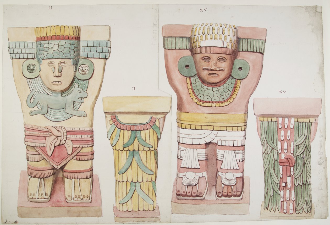 Karyatiden II und XV aus der äußeren Kammer, Oberer Tempel der Jaguare ...