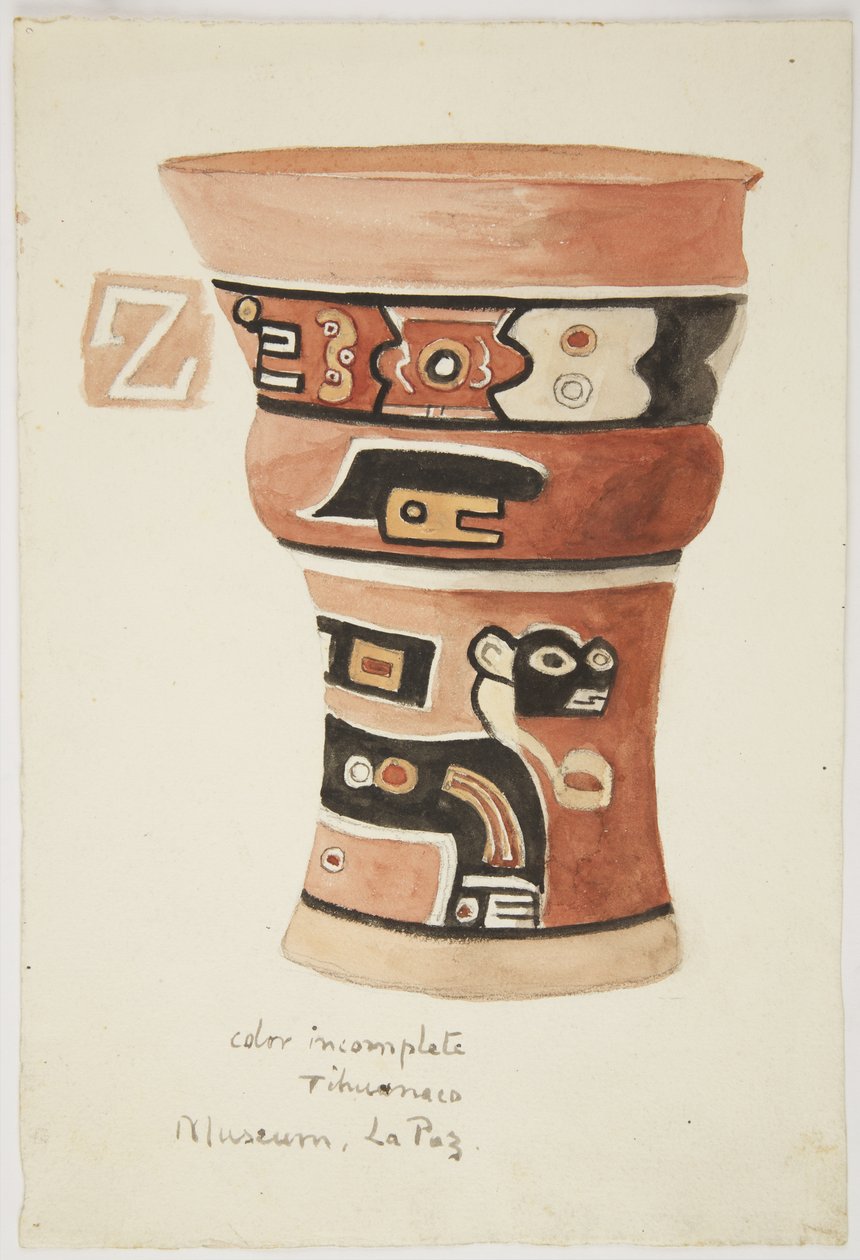 Malerei einer Vase aus Tiahuanaco (Tiwanaku), Bolivien von Adela Breton