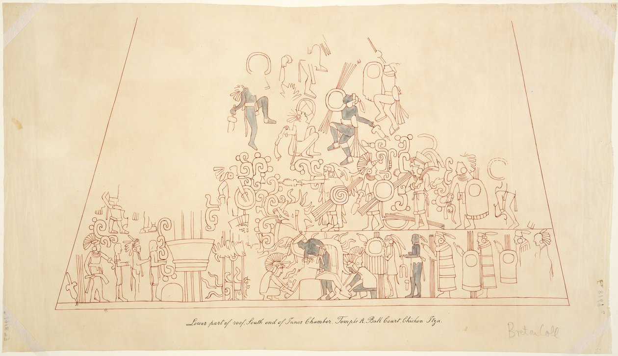 Abzeichnung eines Wandgemäldes aus dem südlichen Gewölbe, innere Kammer, Oberer Tempel der Jaguare, Chichen Itza, Mexiko von Adela Breton