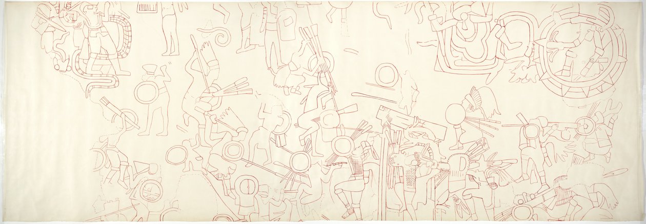 Südwand, Oberer Tempel der Jaguare, Chichen Itza, Mexiko, Nordzentraler Abschnitt von Adela Breton