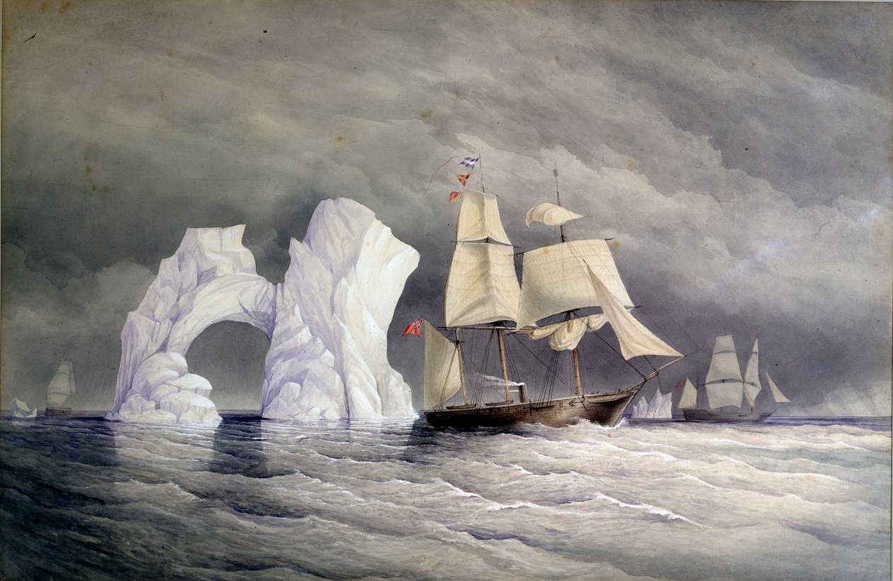 Britische Schiffe Phoenix, Talbot und Diligence überqueren einen Eisberg (Arktisches Kanada). Aquarell von Edward Augustus Inglefield (1820-1894) von Admiral Edward Augustus Inglefield