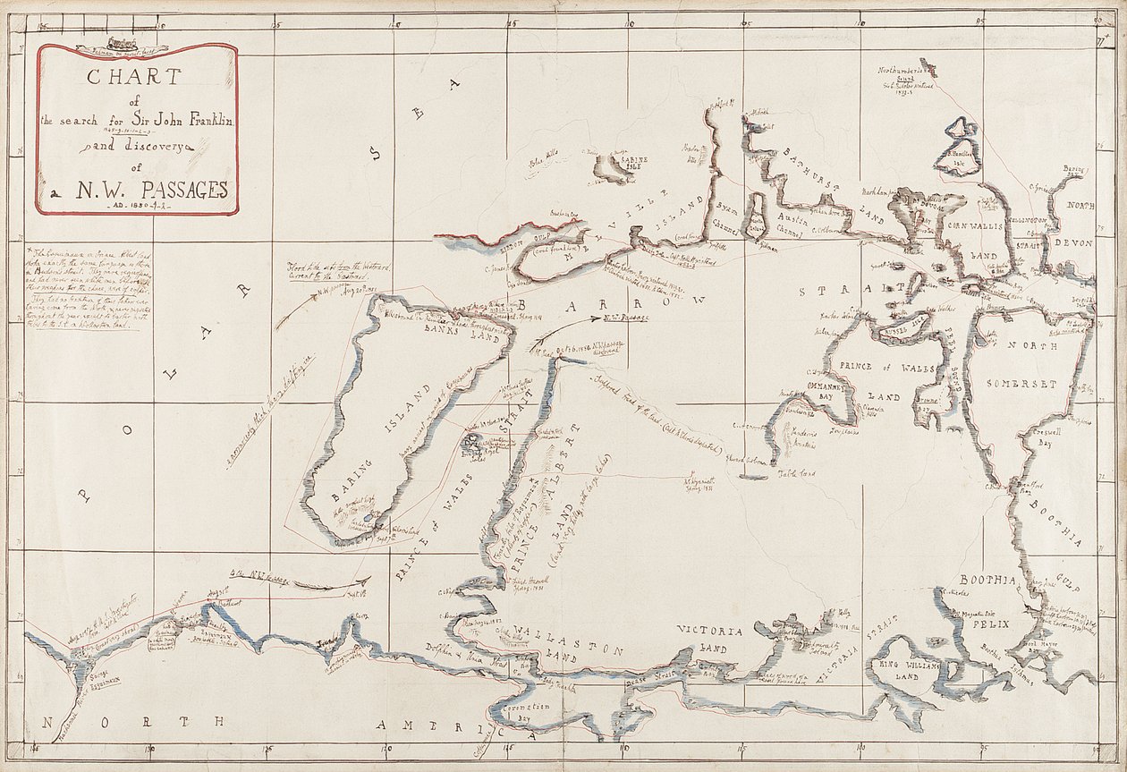 Karte der Suche nach Sir John Franklin und Entdeckung der Nordwestpassage von Admiral Edward Augustus Inglefield
