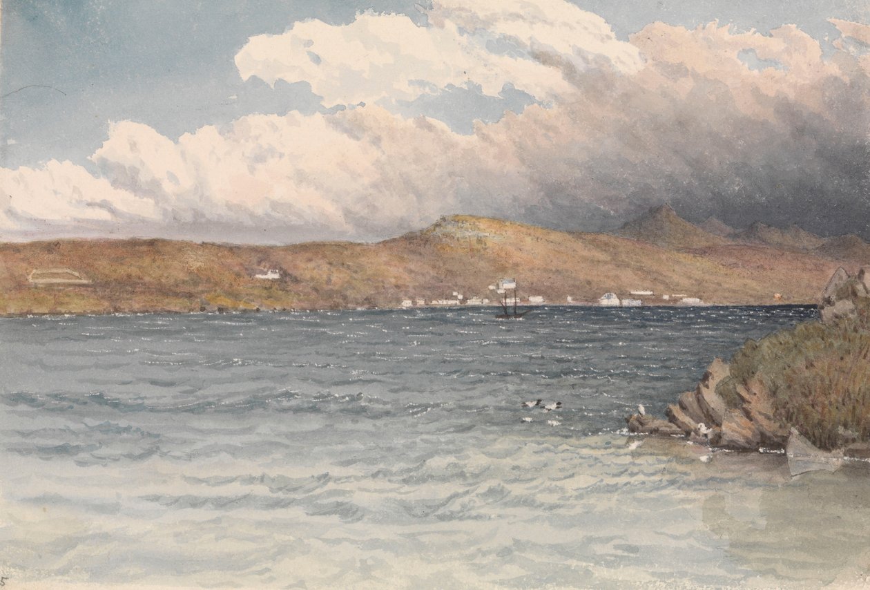Siedlung in Port Stanley, Falklandinseln, Mai 1849 von Admiral Sir Edward Gennys Fanshawe