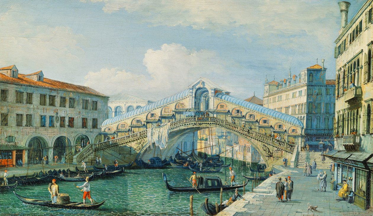 Die Rialtobrücke am Canal Grande, Venedig von Adolf Sukkert