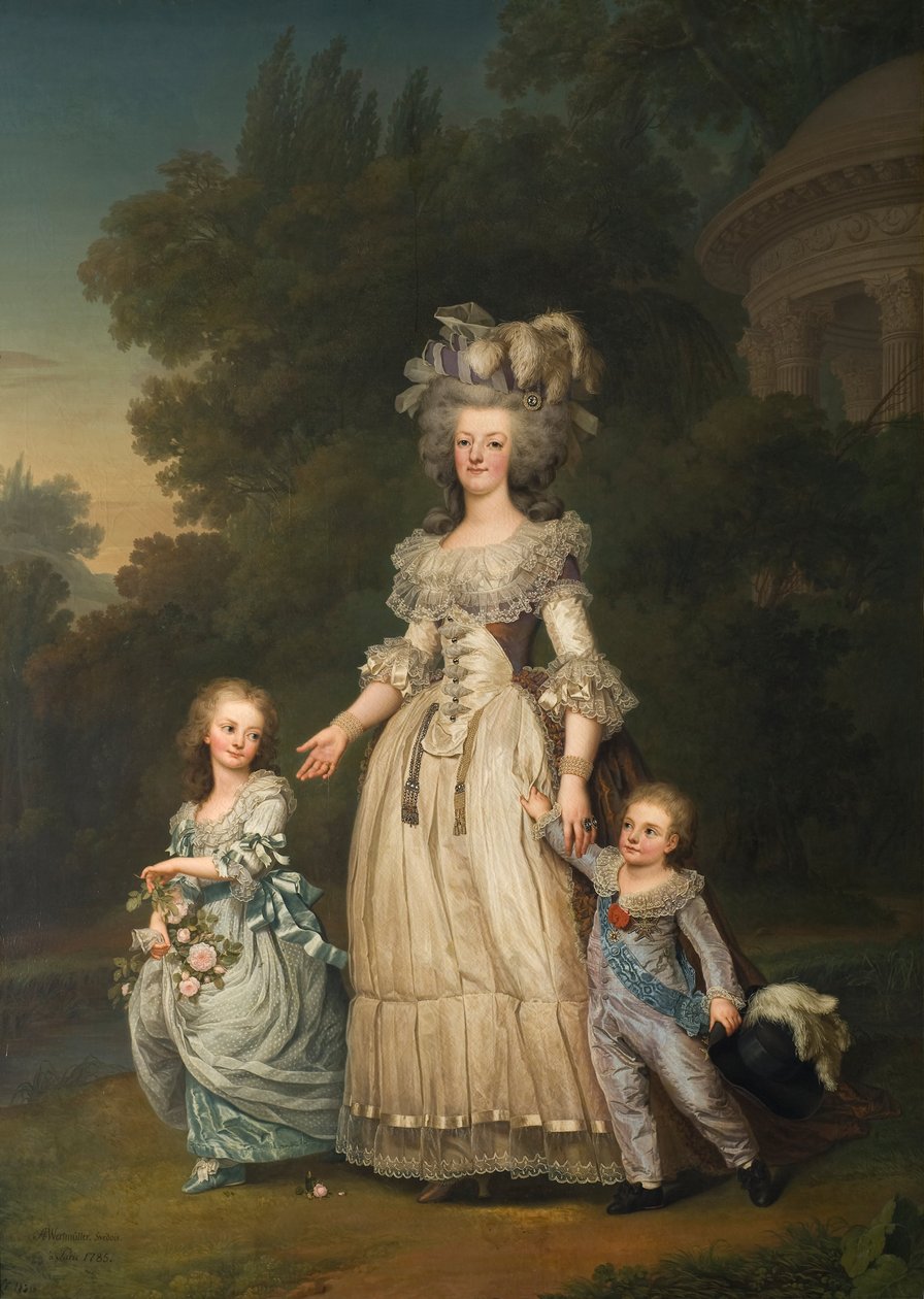 Königin Marie Antoinette von Frankreich und zwei ihrer Kinder spazieren im Park von Trianon von Adolf Ulrik Wertmüller