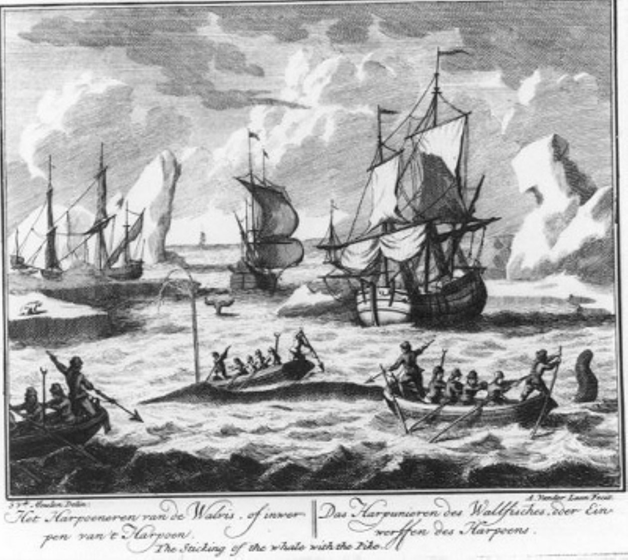 „Das Harpunieren des Wals oder das Werfen der Harpune“ (Nr. 2 aus der Serie Walfang) von Adolf van der Laan