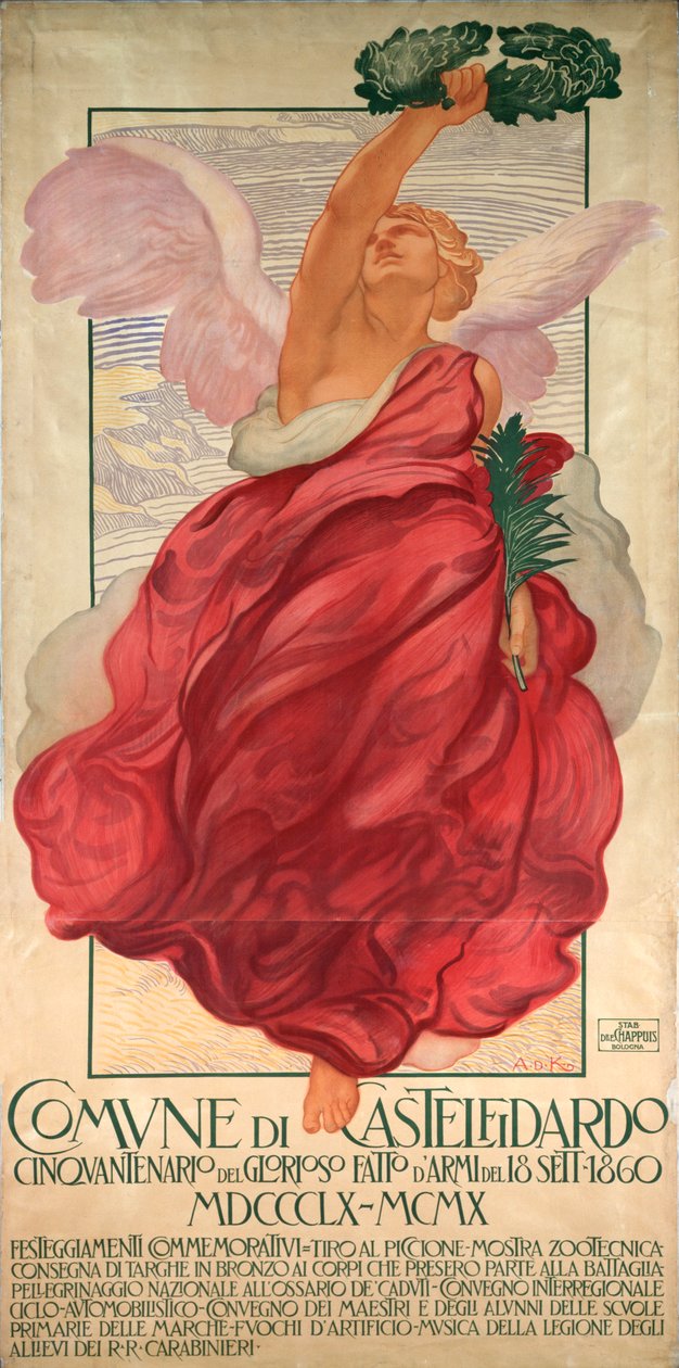 Plakat zum fünfzigsten Jahrestag der Schlacht von Castelfidardo von Adolfo de Carolis