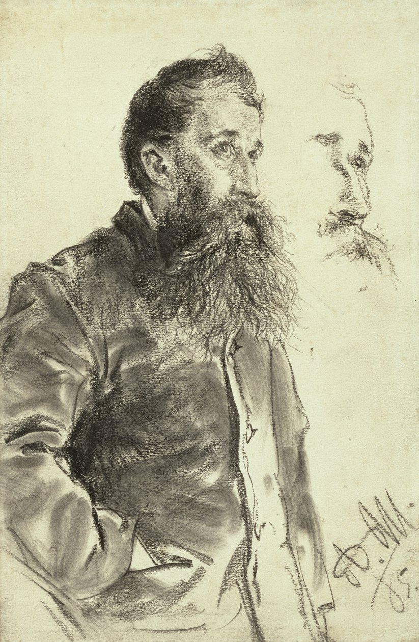 Studie eines Mannes mit Bart, Hand in der Tasche, 1885 von Adolph Menzel