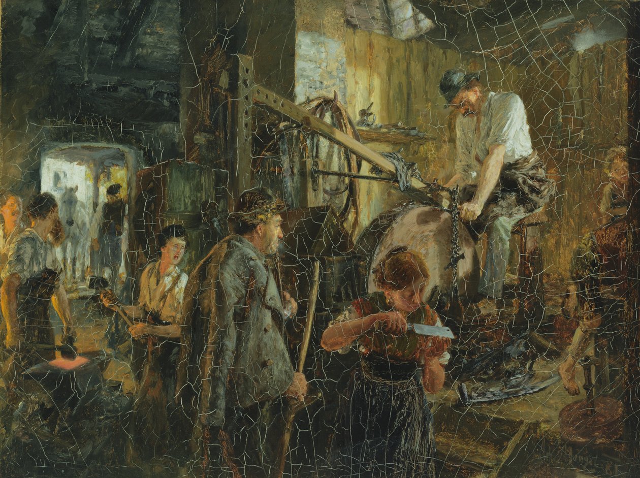 Der Messerschleifer in der Schmiede in Hofgastein, 1881 von Adolph Menzel