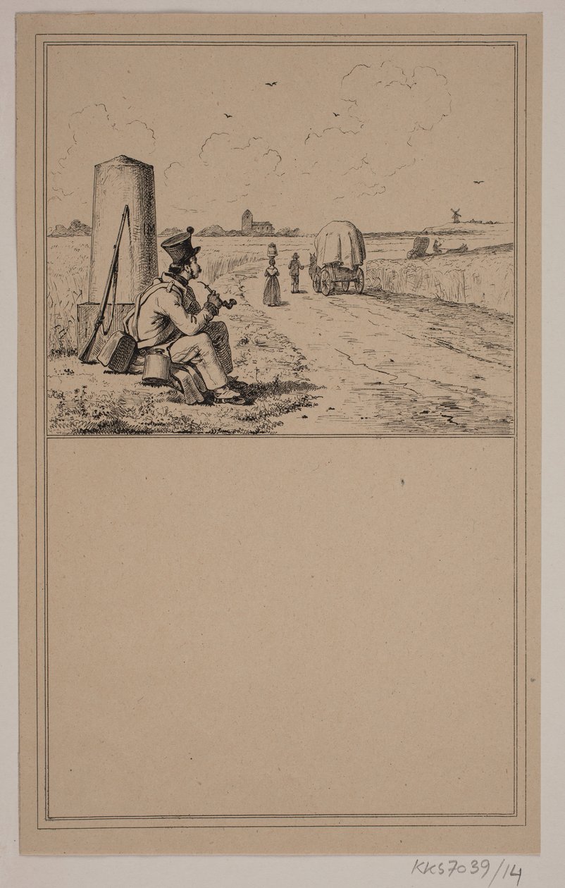 Der Soldat auf Wanderschaft. Nr. 13 in Chr. Winther und M. Rørbye, "25 Bilder für kleine Kinder" von Johan Adolph Kittendorff