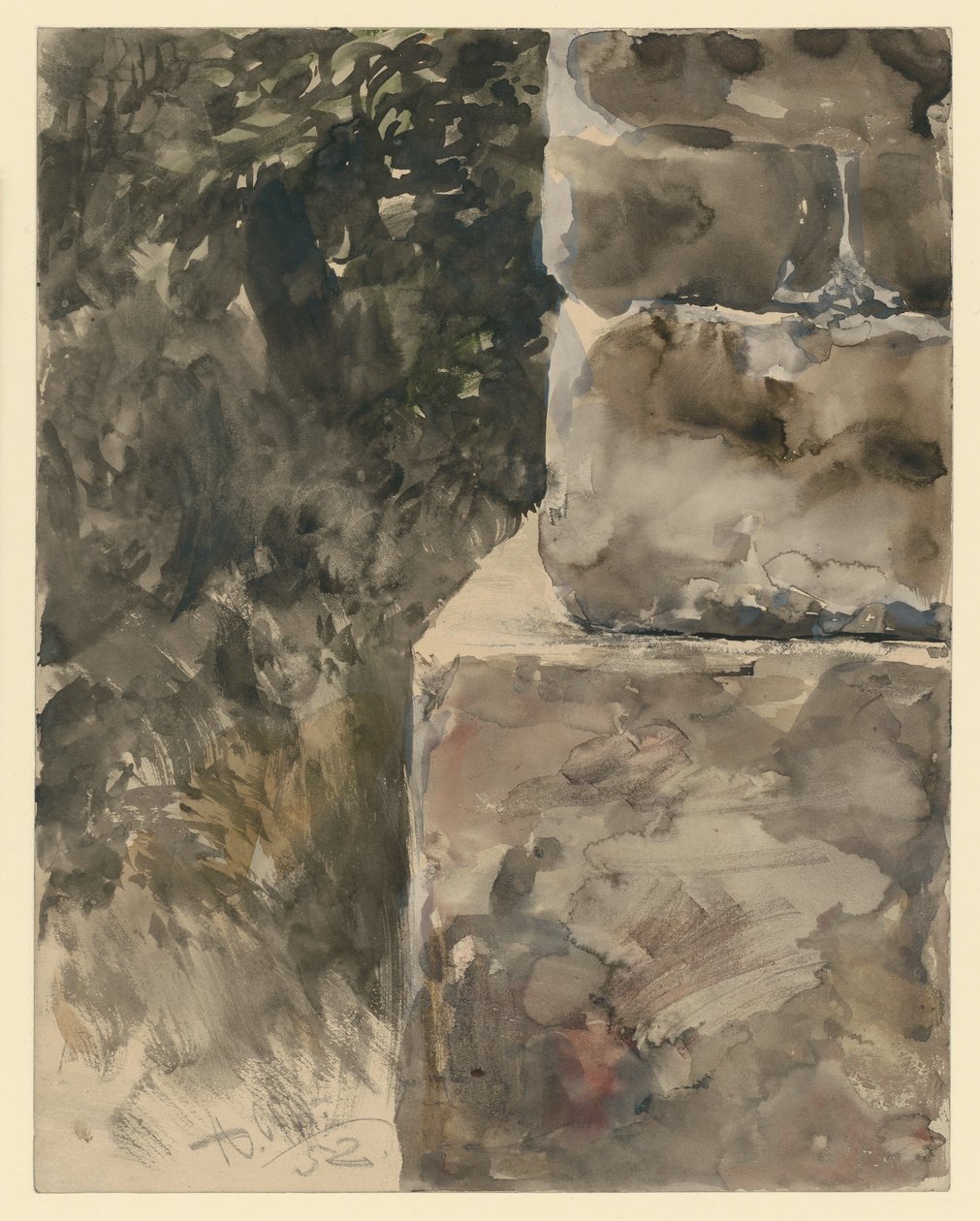 Baumgrün am Steinsockel von Adolph Menzel