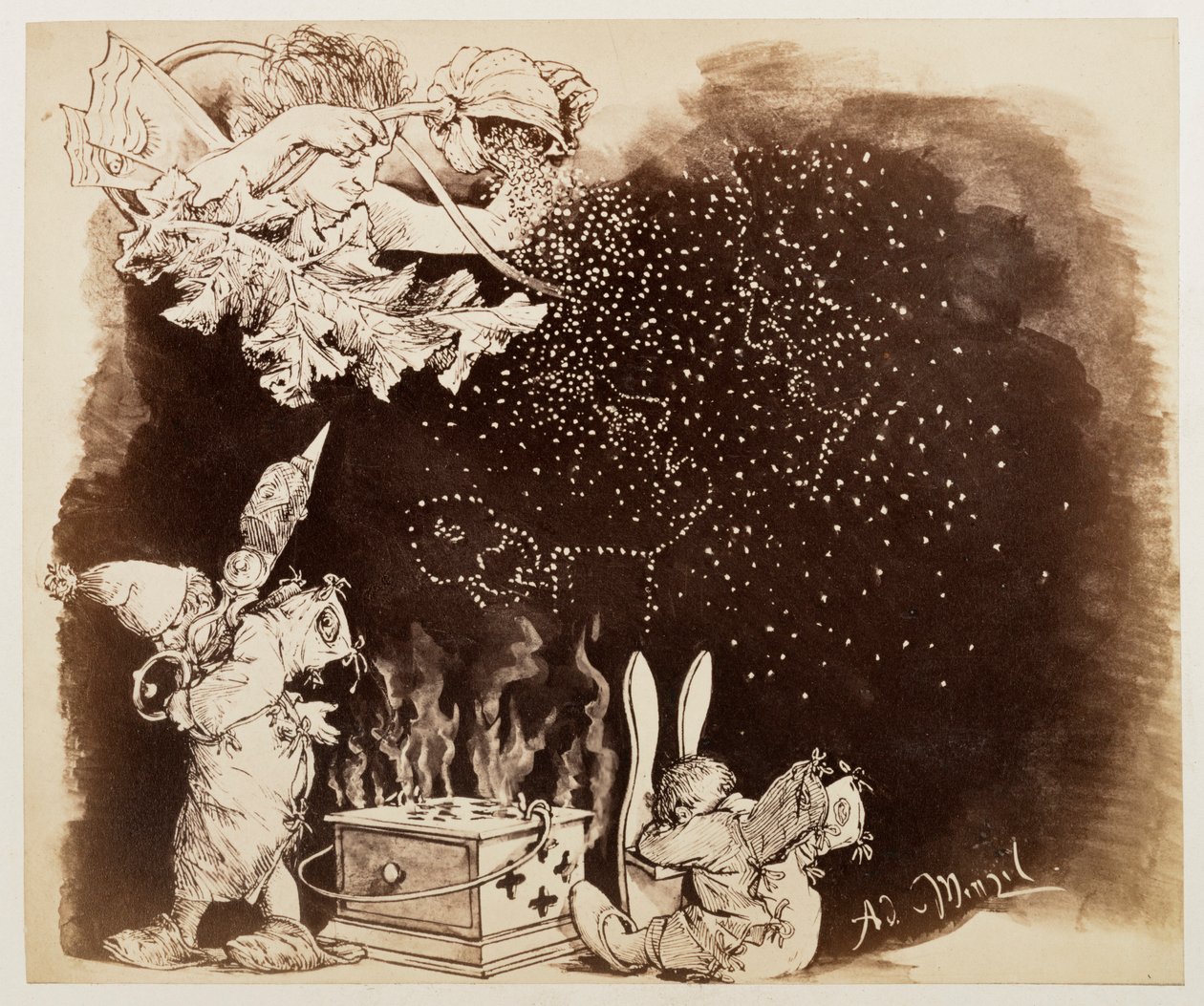 Der Traumgott streut Mohnkörner aus, zu Heinrich von Kleist "Der zerbrochene Krug" von Adolph Menzel