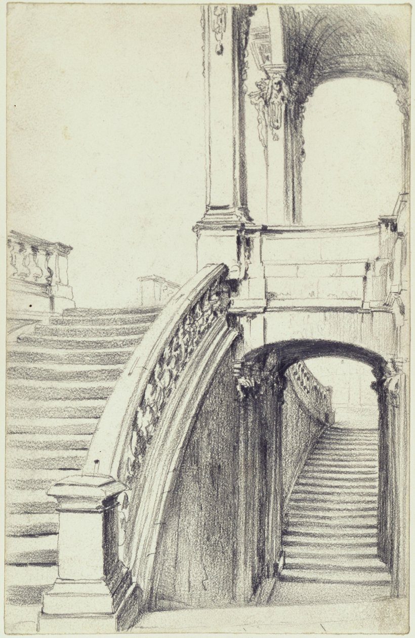 Der obere Aufgang des Wallpavillons im Zwinger in Dresden von Adolph Menzel