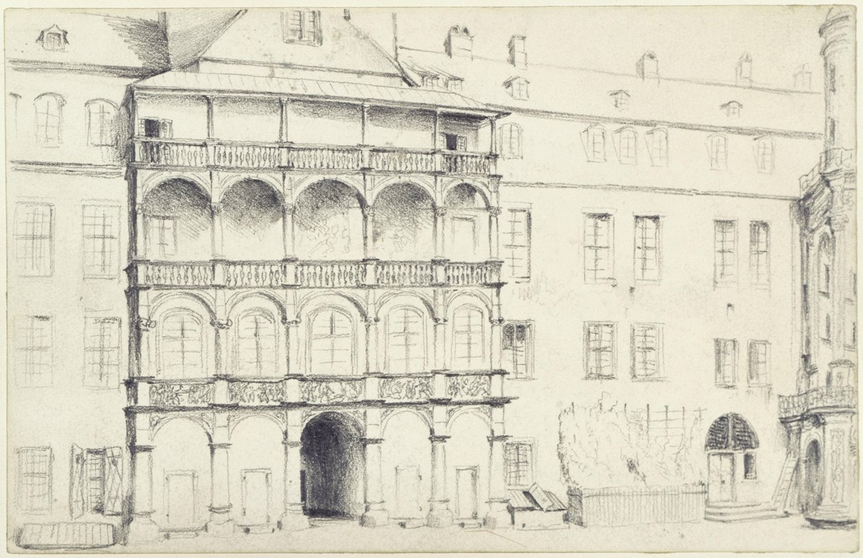 Die Nordseite des Großen Schlosshofes in Dresden von Adolph Menzel