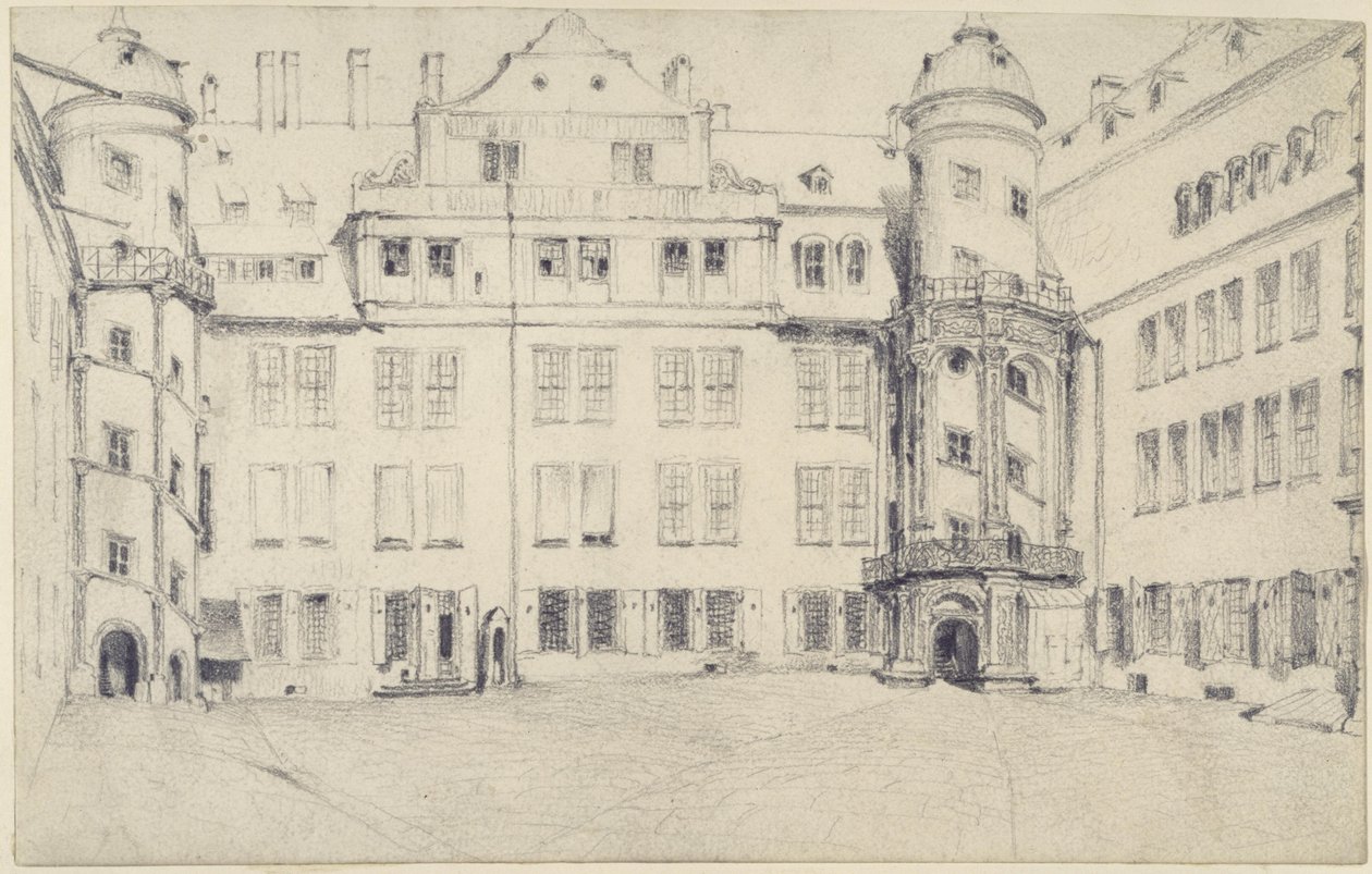 Die Westseite des Großen Schlosshofes in Dresden von Adolph Menzel