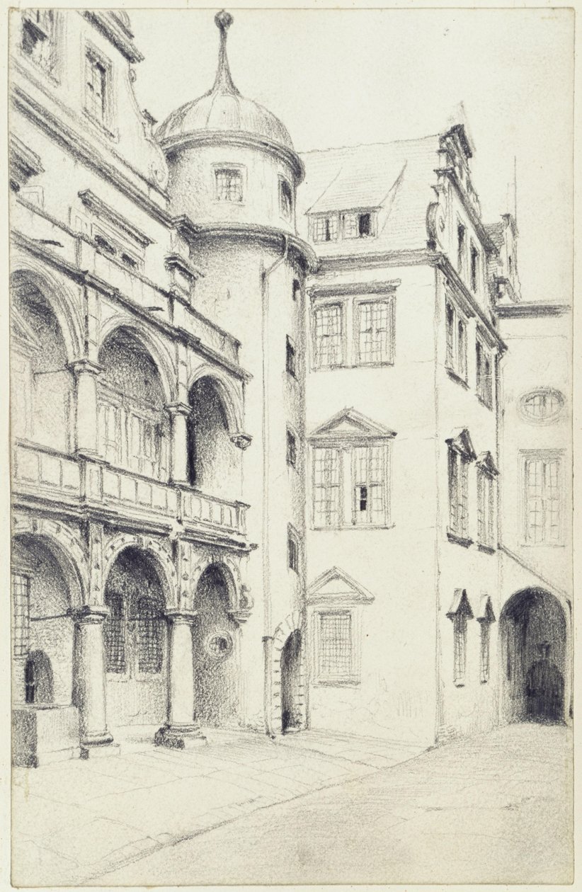 Die südwestliche Ecke des Kleinen Schlosshofes in Dresden von Adolph Menzel