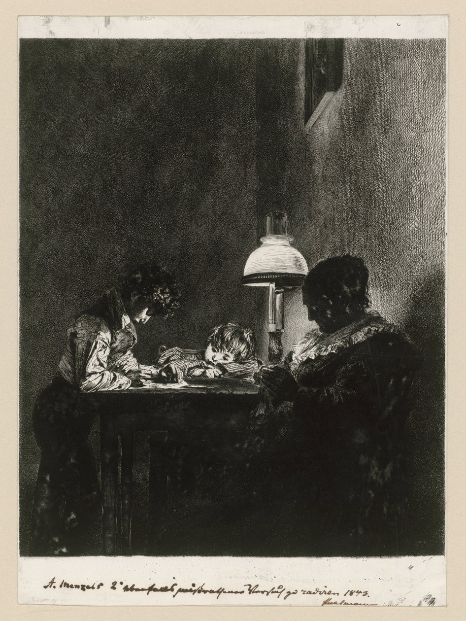 Familie bei der Lampe von Adolph Menzel
