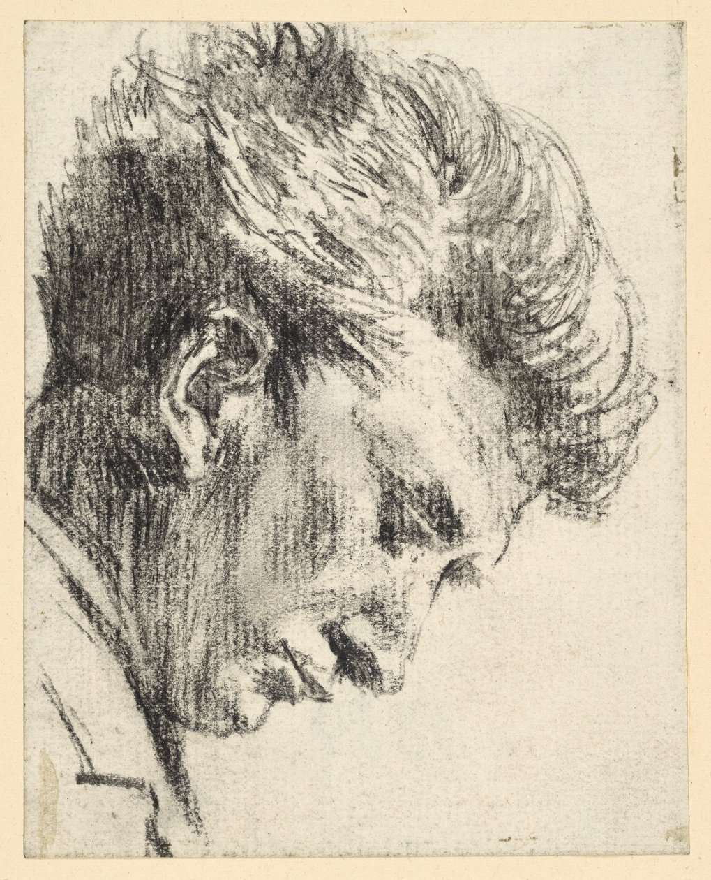 Gesichtsprofil eines herabblickenden Mannes von Adolph Menzel
