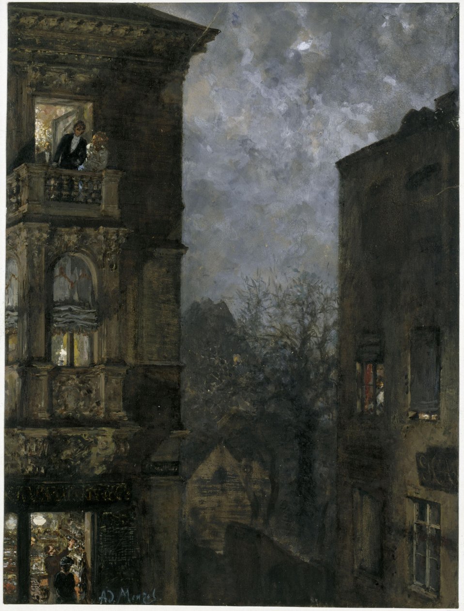 Hausecke bei Mondschein. Aus dem "Kinderalbum" von Adolph Menzel