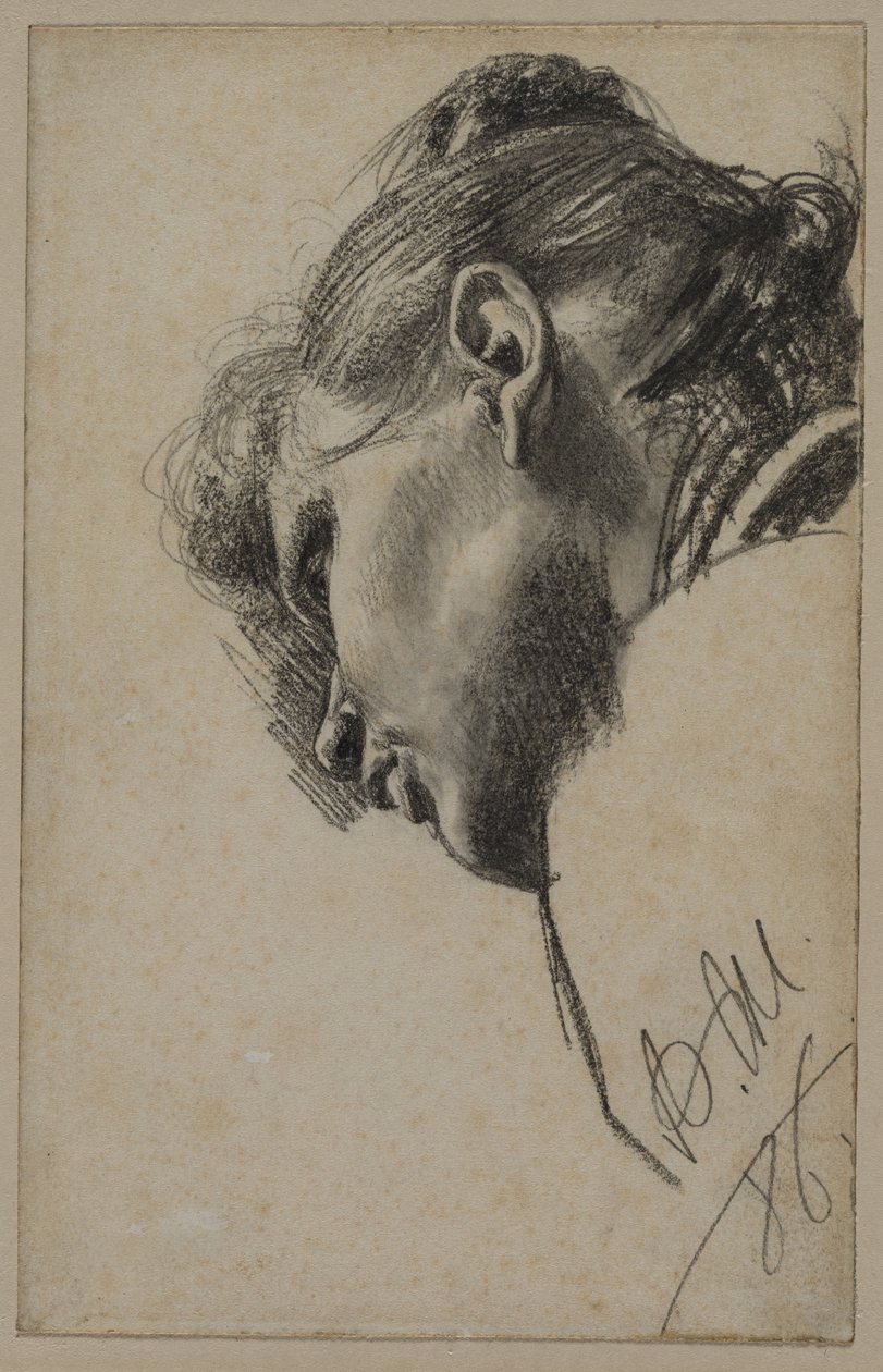 Kopf einer jungen Frau von unten gesehen, 1886 von Adolph Menzel