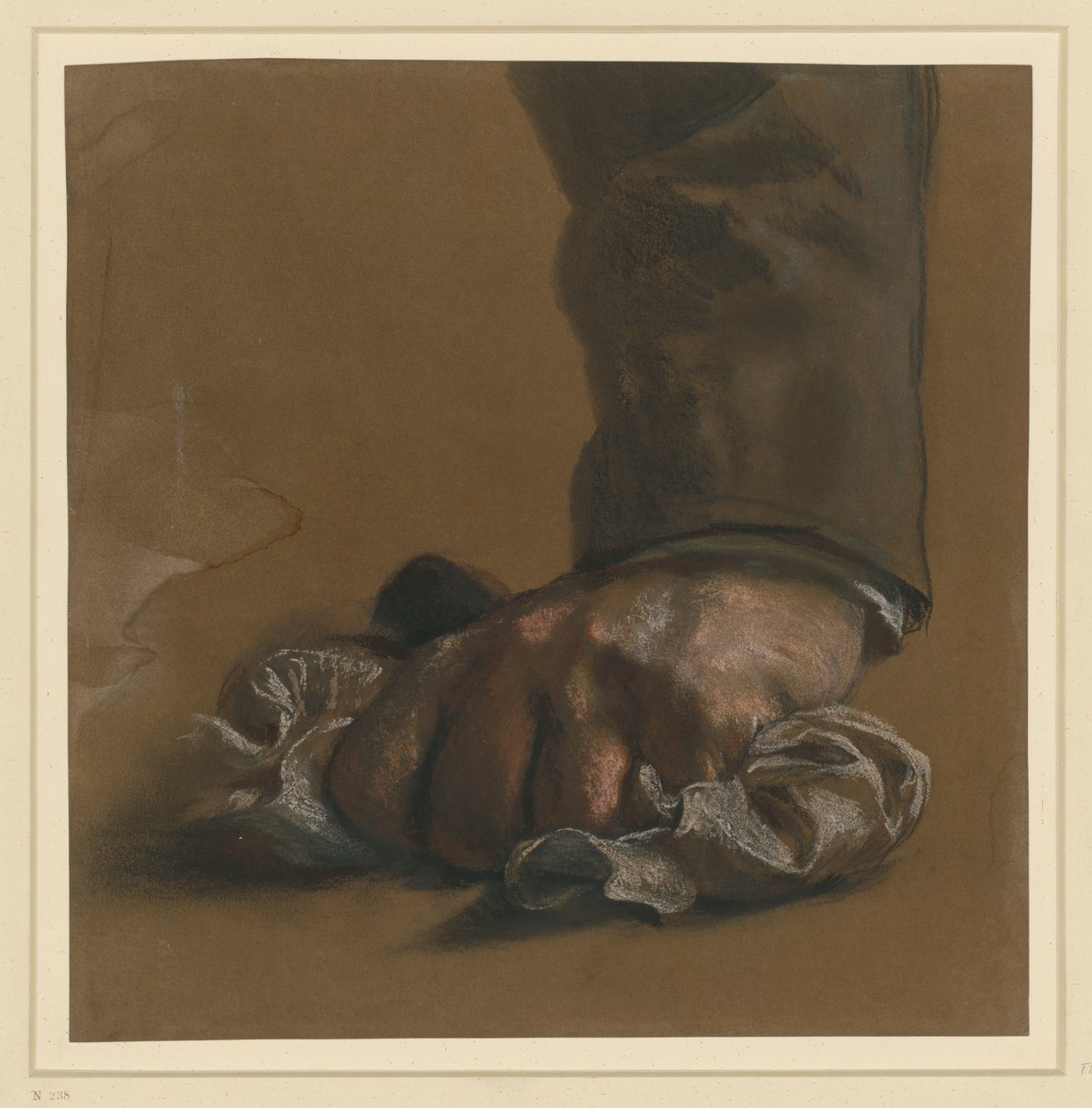 Männliche Hand und Ärmelstudie. Die Hand greift ein Tuch von Adolph Menzel