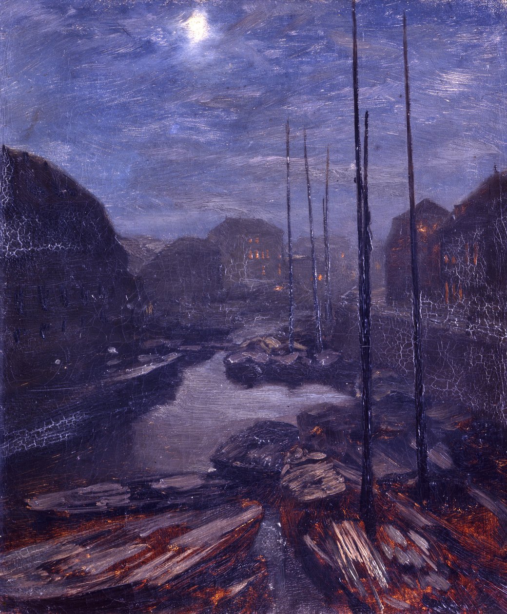 Mondschein über der Friedrichsgracht im alten Berlin von Adolph Menzel