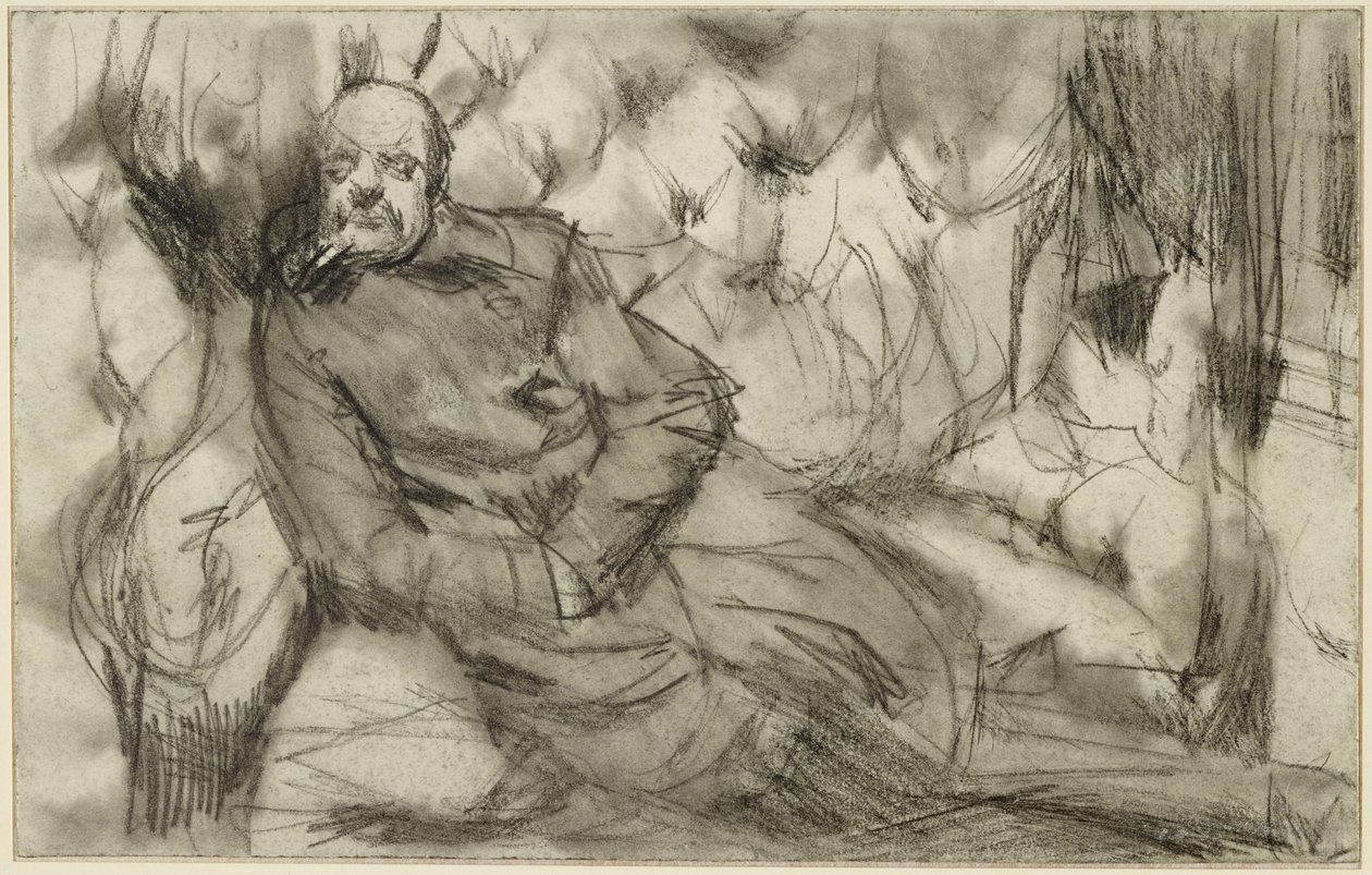 Schlafender Mann im Eisenbahnabteil von Adolph Menzel