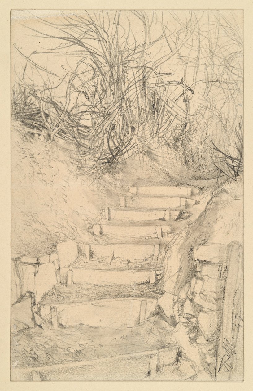 Treppe im Freien mit Gestrüpp von Adolph Menzel