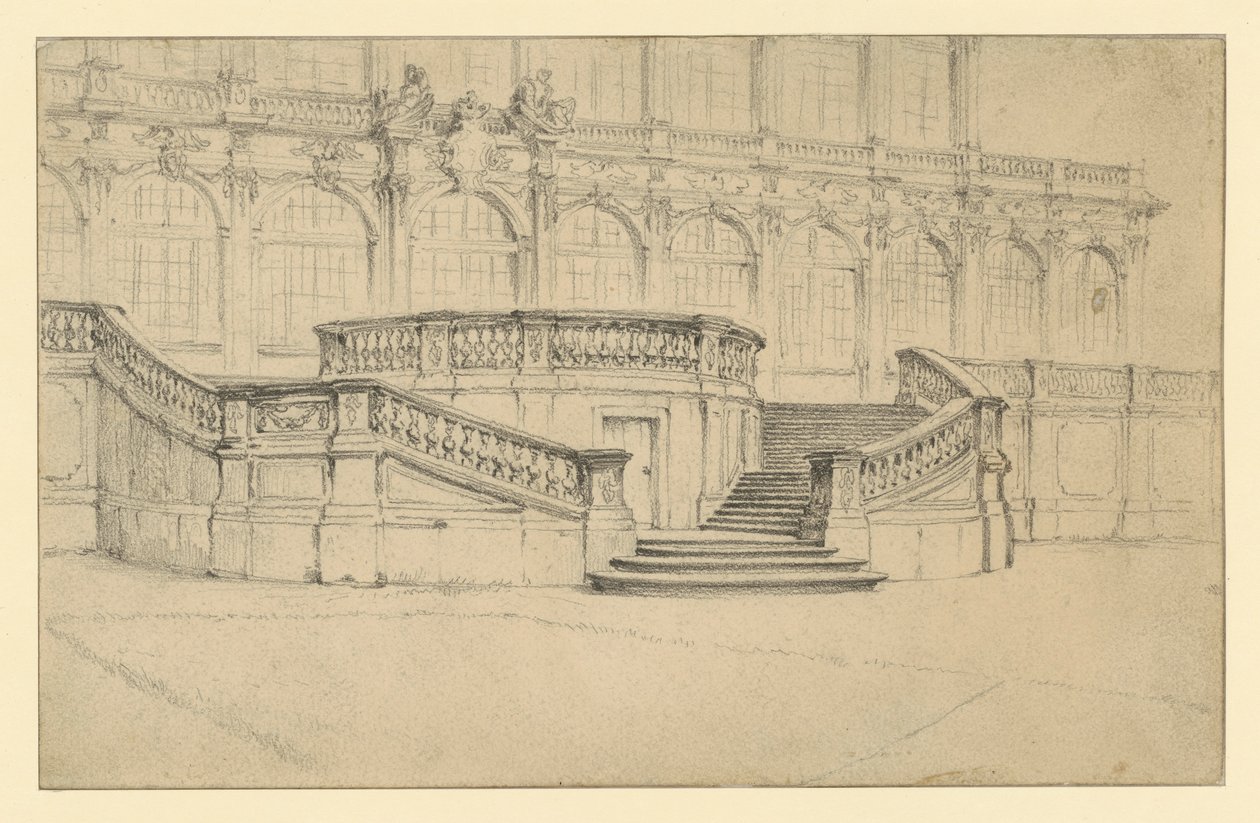 Treppenaufgang zum Mathematisch Physikalischen Salon im Zwinger in Dresden von Adolph Menzel