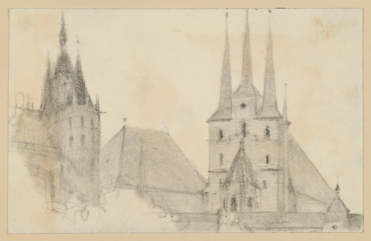 Türme und Dächer von Dom und St. Severin in Erfurt von Adolph Menzel