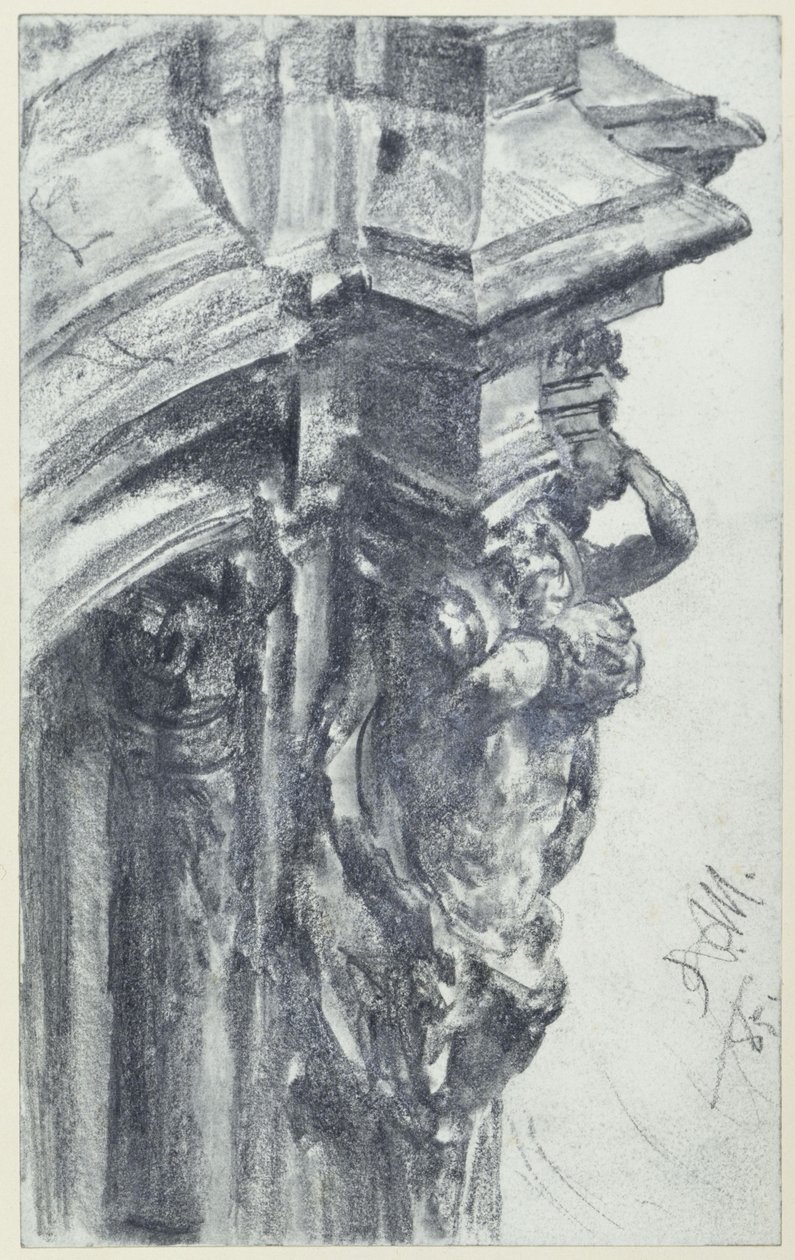 Westliches Hermenpaar am Wallpavillon des Zwingers in Dresden, von der Wallterrasse gesehen von Adolph Menzel