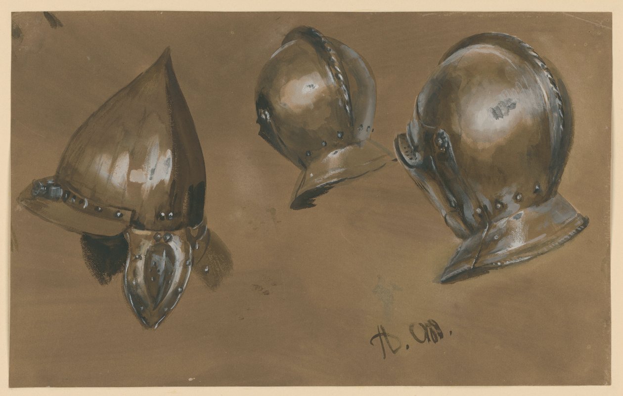 Zwei Kopfharnische und ein Helm von Adolph Menzel