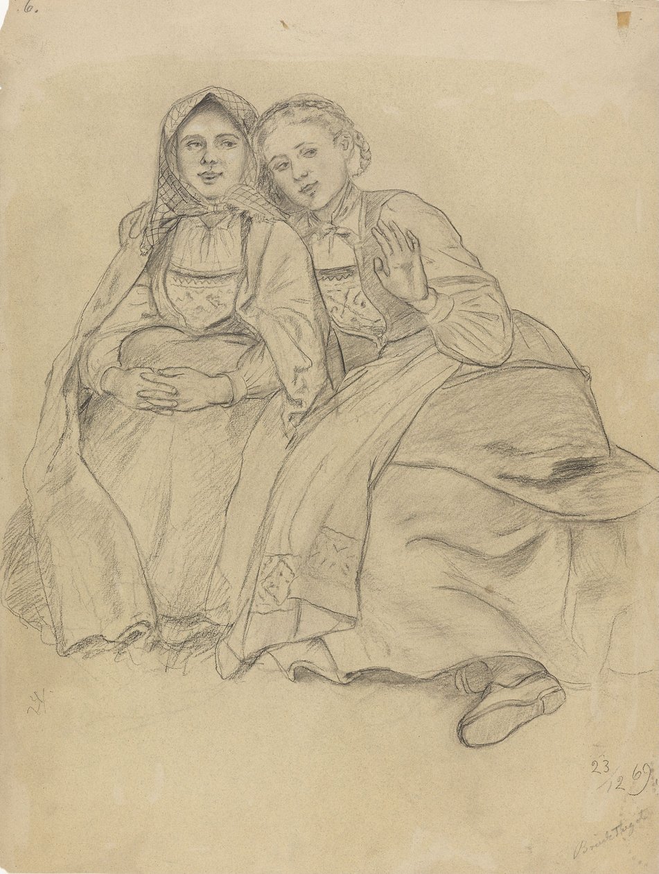 Zwei sitzende Mädchen in Tracht von Adolph Tidemand