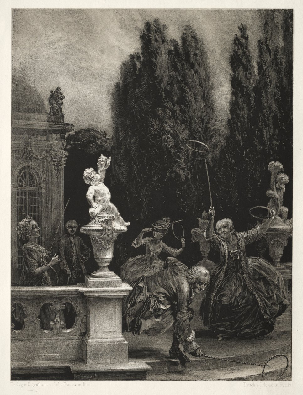 Essay über Stein mit Pinsel und Schaber: Spielen mit Reifen auf der Schlossterrasse von Adolph Menzel
