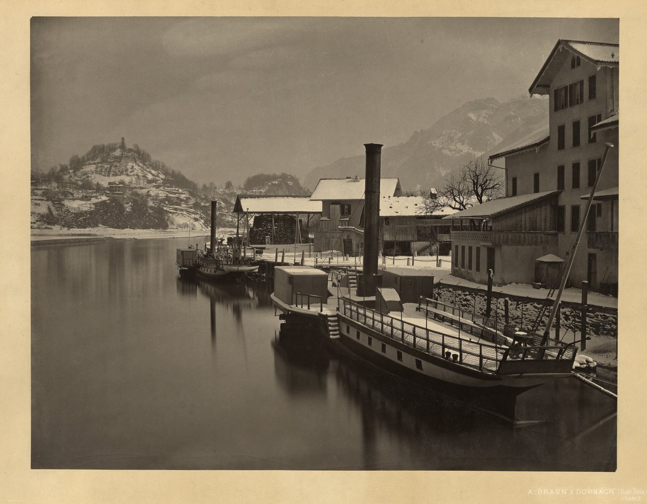 Dampfschiffe am Winterliegeplatz, Schweiz von Adolphe Braun