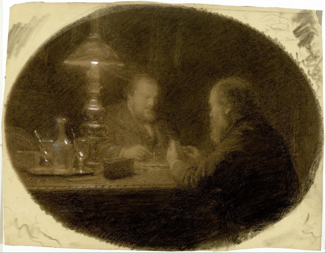 Zwei Freunde an einem Tisch von Adolphe Felix Cals