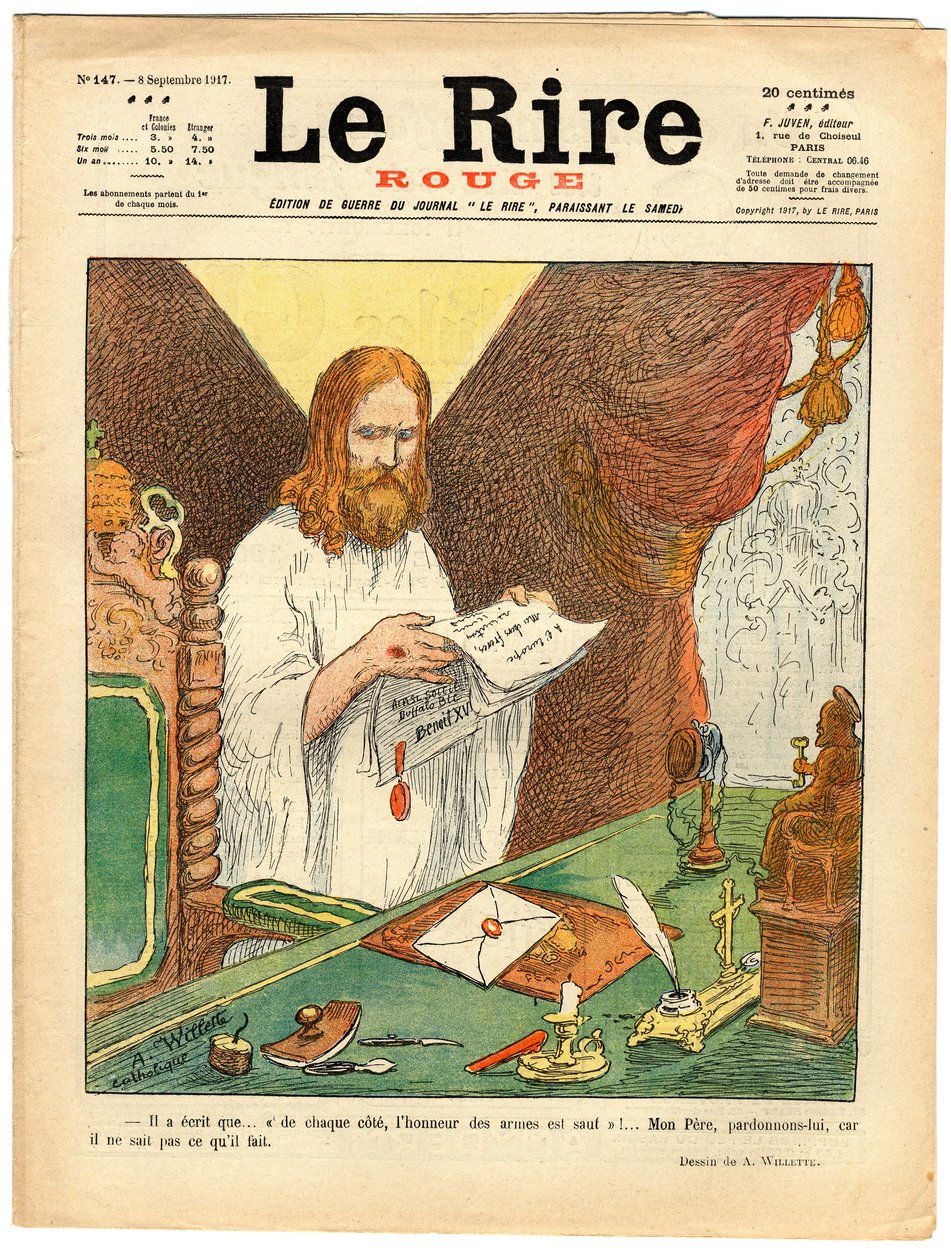 Cover von „The Red Laughter“, Satirisch in Farben von Adolphe Leon Willette