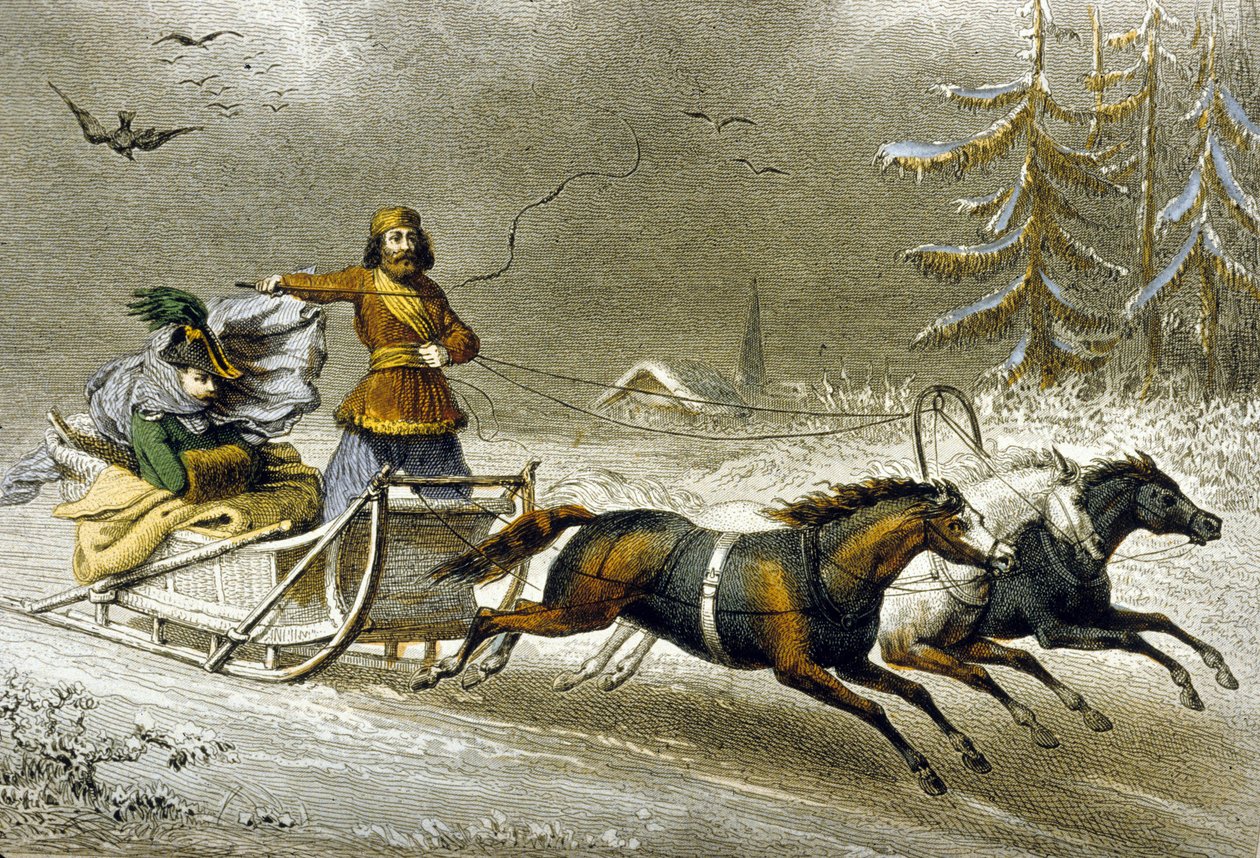 Ein Schlitten im Schnee, Russland von Adolphe Rouargue