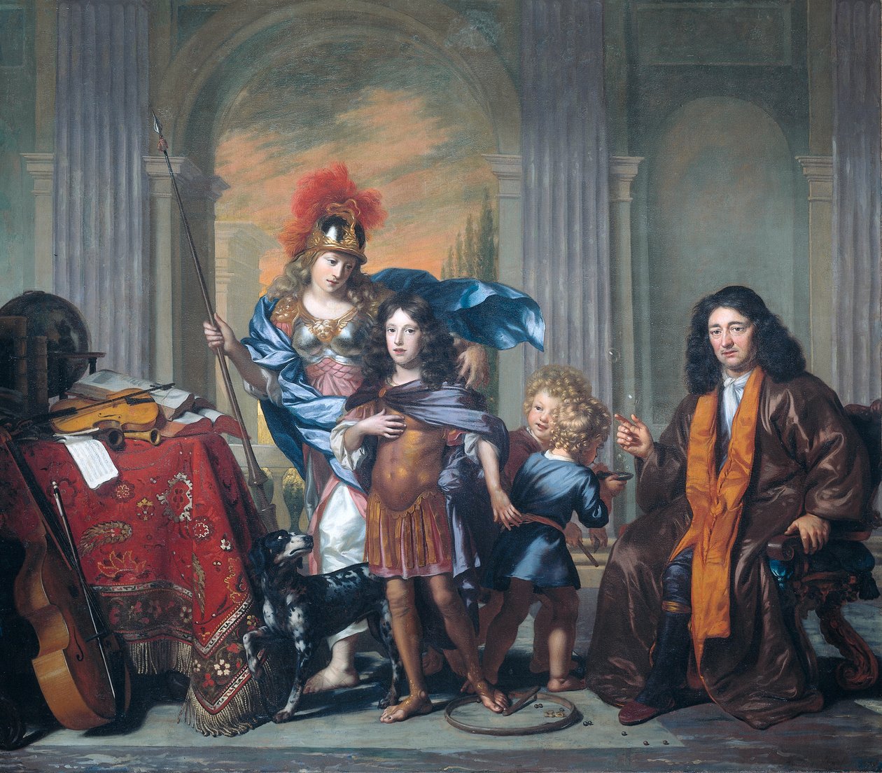 Allegorische Porträtgruppe der Familie De Bordes mit Minerva von Adriaen Backer