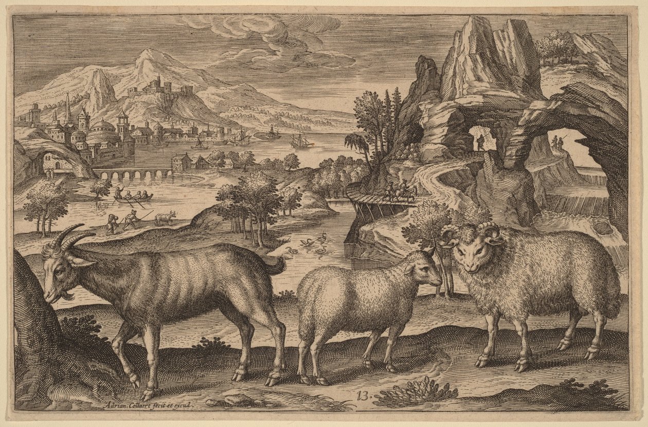 Eine Ziege, ein Mutterschaf und ein Widder von Adriaen Collaert
